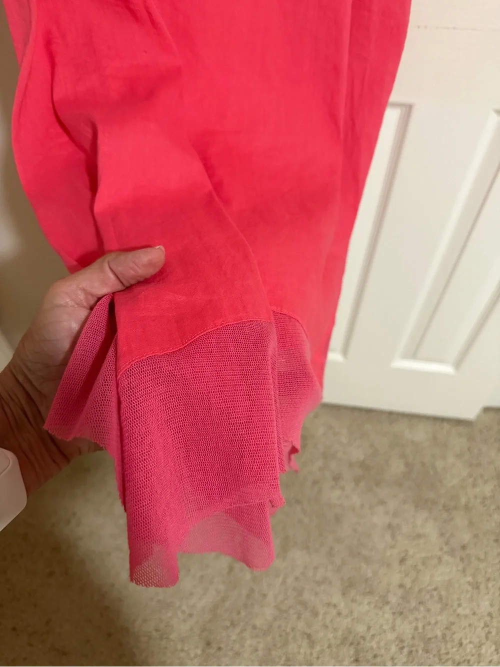 For Cynthia pink Sleeveless Shift Dress with Handkerchief Hem
